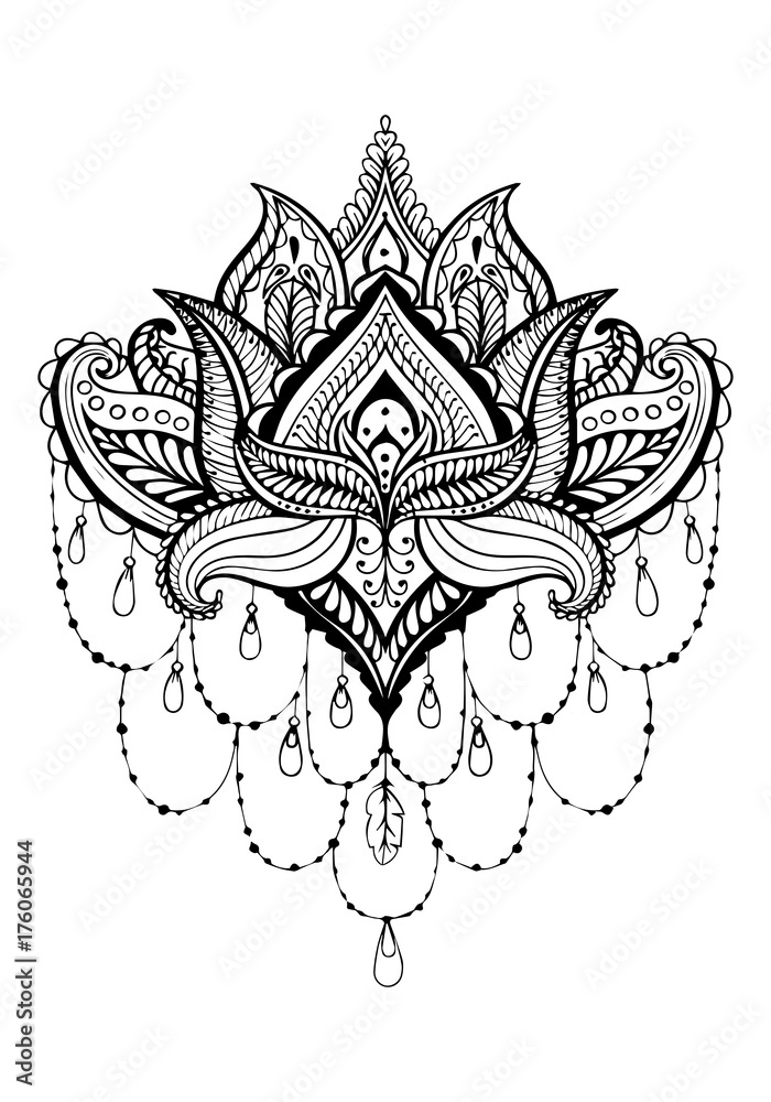 Mandala flower draw. Oriental pattern vector.