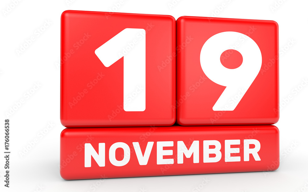 Fototapeta premium November 19. Calendar on white background.