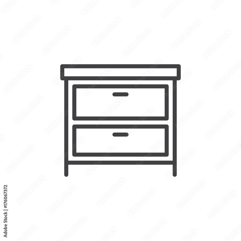 Chest of drawers household furniture line icon, outline vector sign, linear style pictogram isolated on white. Symbol, logo illustration. Editable stroke Chest of drawers household furniture line icon, outline vector sign, linear style pictogram isolated on white. Symbol, logo illustration. Editable stroke