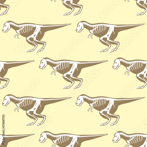Dinosaurs skeletons silhouettes seamless pattern fossil bone tyrannosaurus prehistoric animal dino bone vector flat illustration.