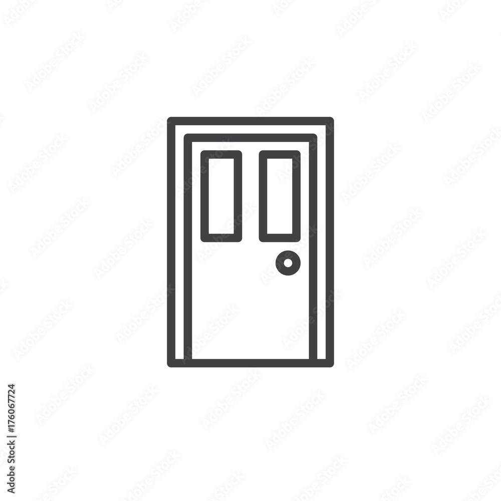 Door line icon, outline vector sign, linear style pictogram isolated on white. Symbol, logo illustration. Editable stroke Door line icon, outline vector sign, linear style pictogram isolated on white. Symbol, logo illustration. Editable stroke