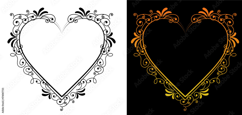 ハート形のバロック調の飾り罫 飾り囲み 背景 ベクターデータ Vector Data Antique Baroque Ornament Stock Vector Adobe Stock