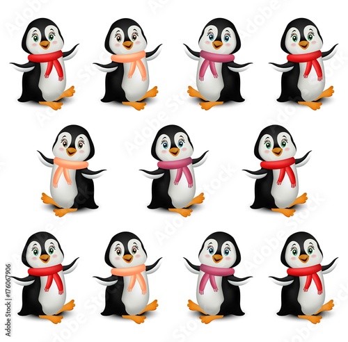 Happy Penguins pattern cartoon Vector isolated on white background