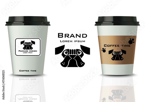 Coffee cups with labels Vector mock up. Realistic Detailed designs