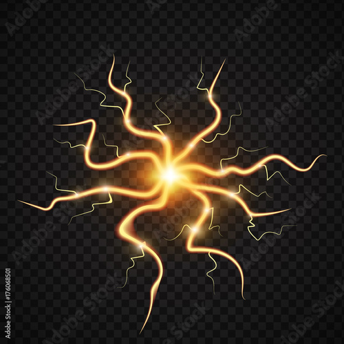 Lightning bolt storm strike realistic 3d light thunder-storm magic and bright lighting effects vector illustration.