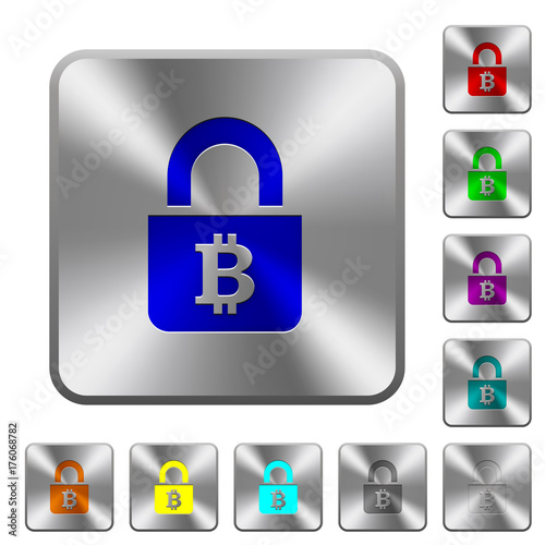 Locked Bitcoins rounded square steel buttons