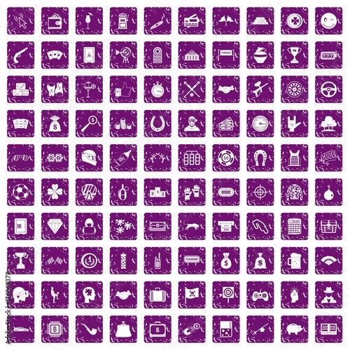 100 gambling icons set grunge purple