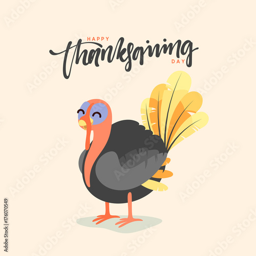 Cartoon Turkey bird. Happy Thanksgiving Celebration. Funny character turkey