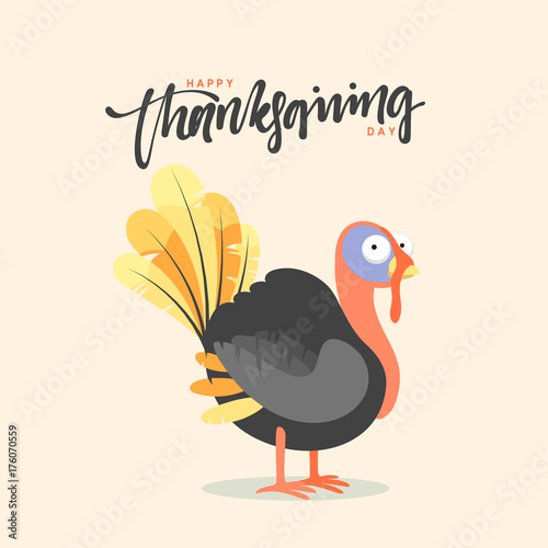Cartoon Turkey bird. Happy Thanksgiving Celebration. Funny character turkey