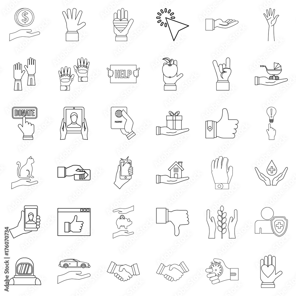 Hand icons set, outline style Hand icons set, outline style