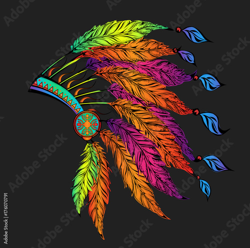 Colored roach.Indian feather headdress of eagle