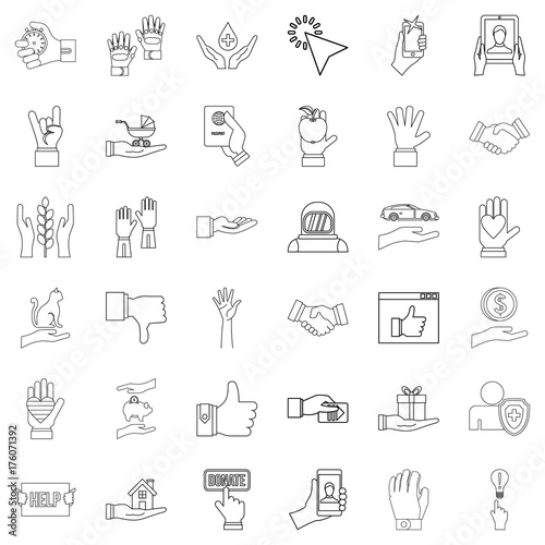 Pointing icons set, outline style