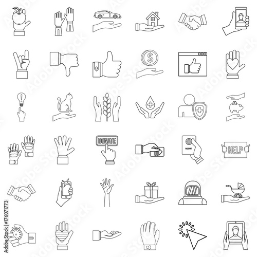 Document icons set  outline style
