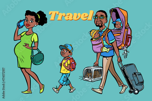 African family travelers, mom dad and kids
