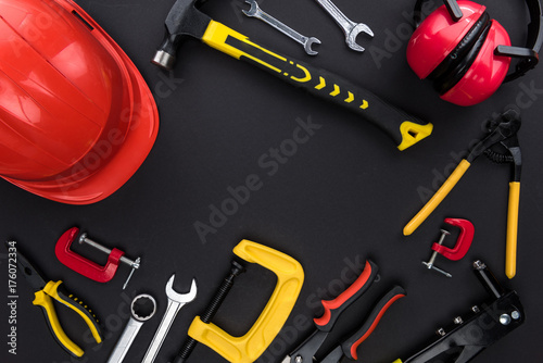 reparement tools and hard hat