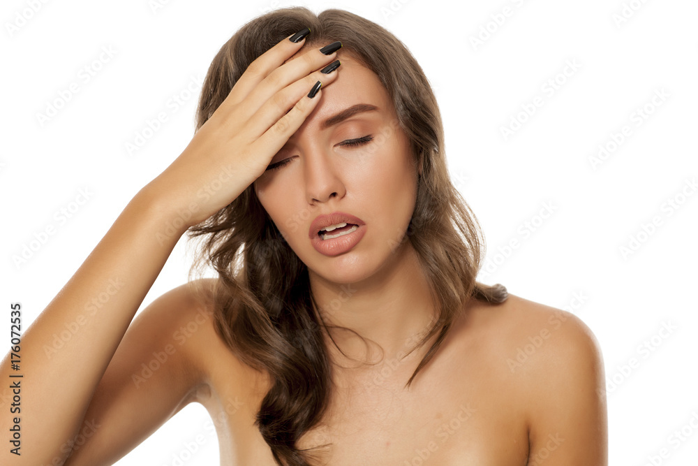 Portrait of beautiful young sick woman on white background Portrait of beautiful young sick woman on white background