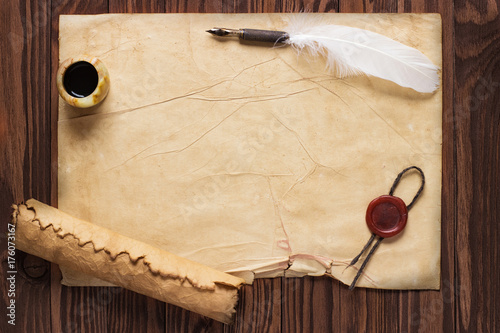 Closeup of scroll and quill...