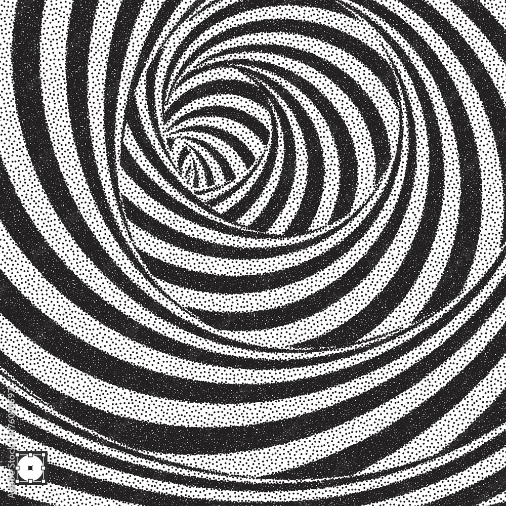Fototapeta premium Tunnel. Black and white abstract striped background. Pointillism pattern with optical illusion. Stippled vector illustration.