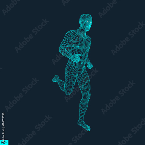 3d Running Man. Design for Sport, Business, Science and Technology. Vector Illustration. Human Body.