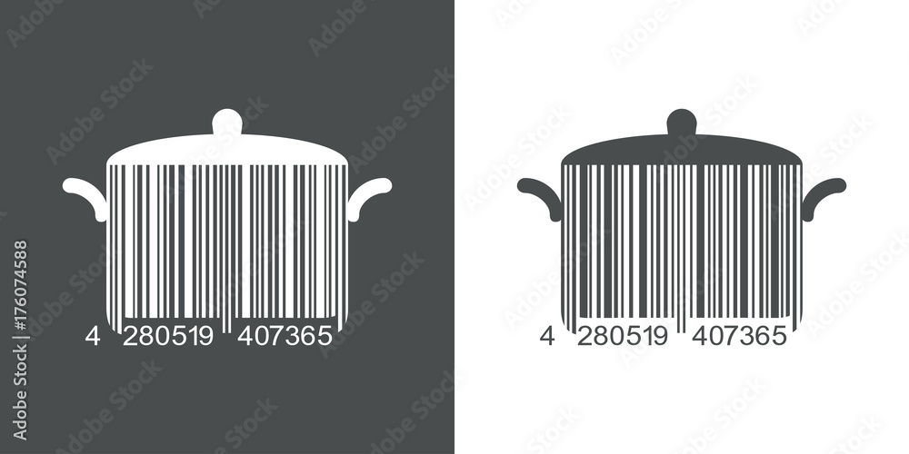 Icono plano codigo de barras cazuela gris y blanco