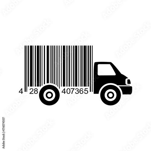 Icono plano codigo de barras camion negro en fondo blanco