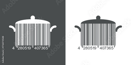 Icono plano codigo de barras cazuela gris y blanco