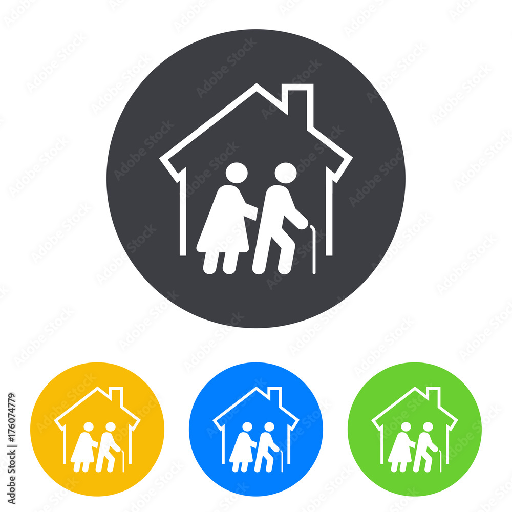 Icono plano residencia ancianos en circulo varios colores Icono plano residencia ancianos en circulo varios colores