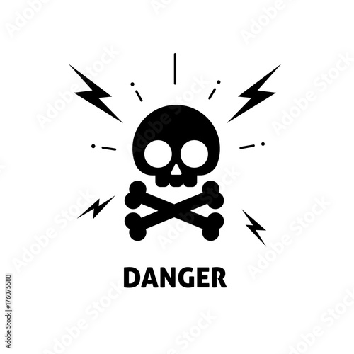 Electrical hazard sign vector illustration, flat cartoon electric shock risk zone symbol, electricity caution sticker, alert sign