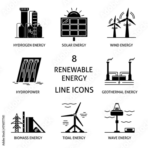 Set of renewable energy silhouette icons