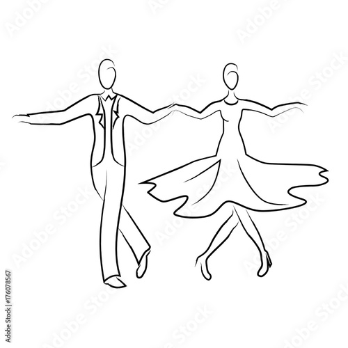 Couple dancing ballroom dance, vector silhouette logo