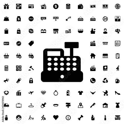 Cashbox icon. set of filled shopping icons.