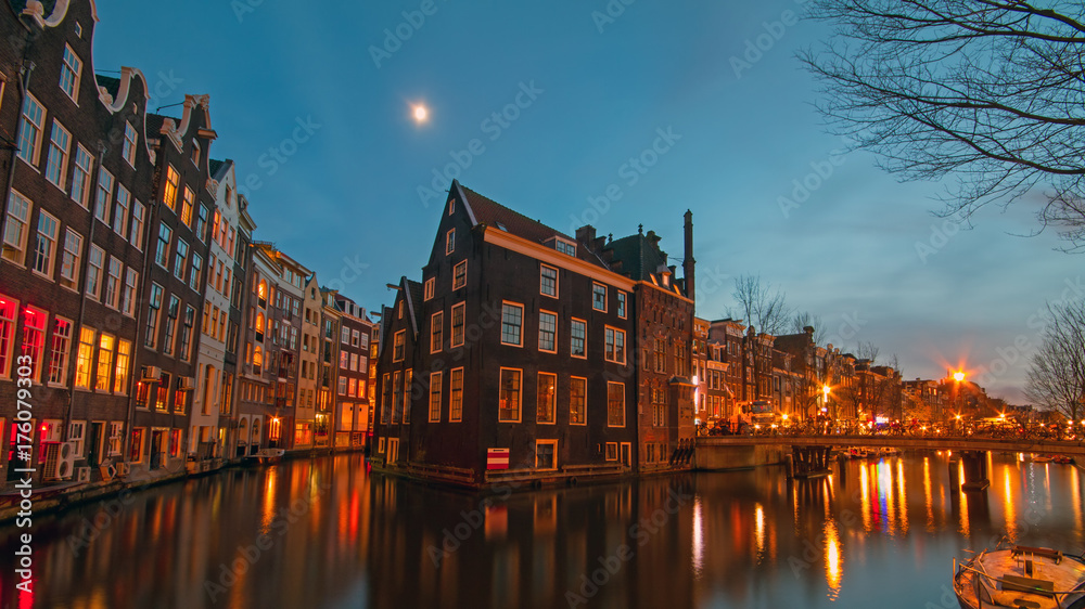 City scenic in Amsterdam the Netherlands at night