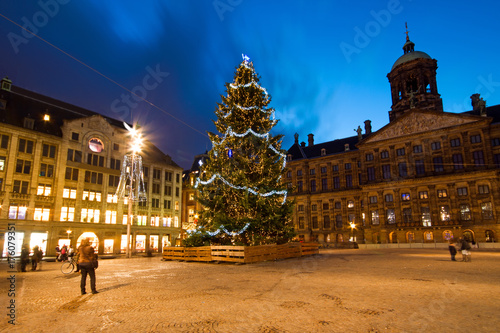 Photography Christmas on the Dam square in Amsterdam the Netherlands at night
