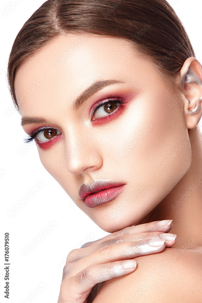 Beautiful Woman Face Portrait Beauty Skin Care Concept Beautiful beauty young female model girl touching her face skin cheeks hands fingers. Fashion Beauty Model isolated on white Beautiful Woman Face Portrait Beauty Skin Care Concept Beautiful beauty young female model girl touching her face skin cheeks hands fingers. Fashion Beauty Model isolated on white