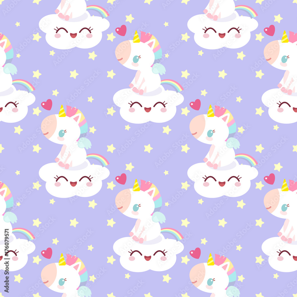 Pattern with magical unicorn in the sky. Children's character. Fabulous pony. Pattern with magical unicorn in the sky. Children's character. Fabulous pony.