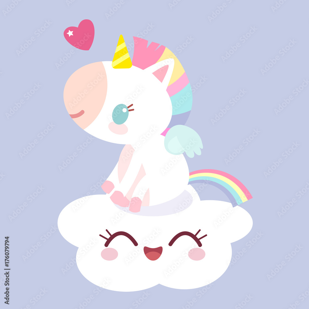 A magical unicorn on the cloud. Children's character. Fabulous pony. A magical unicorn on the cloud. Children's character. Fabulous pony.