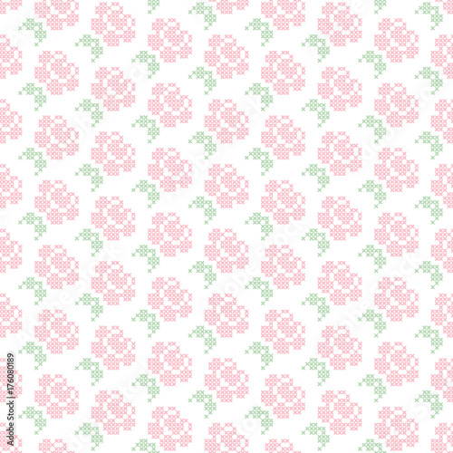 Roses Retro Stitching Seamless Pattern Rose/Green