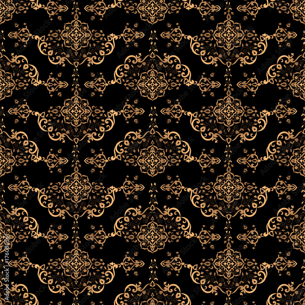 Luxury background design pattern vector seamless. Gold black vintage  ornament. Royal victorian print. Design for wedding, wallpaper, yoga,  bridal fashion, beauty spa salon or holiday party card. Stock Vector |  Adobe Stock