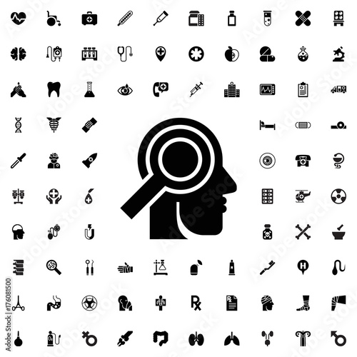 Medical examination of head icon. set of filled medicine icons.