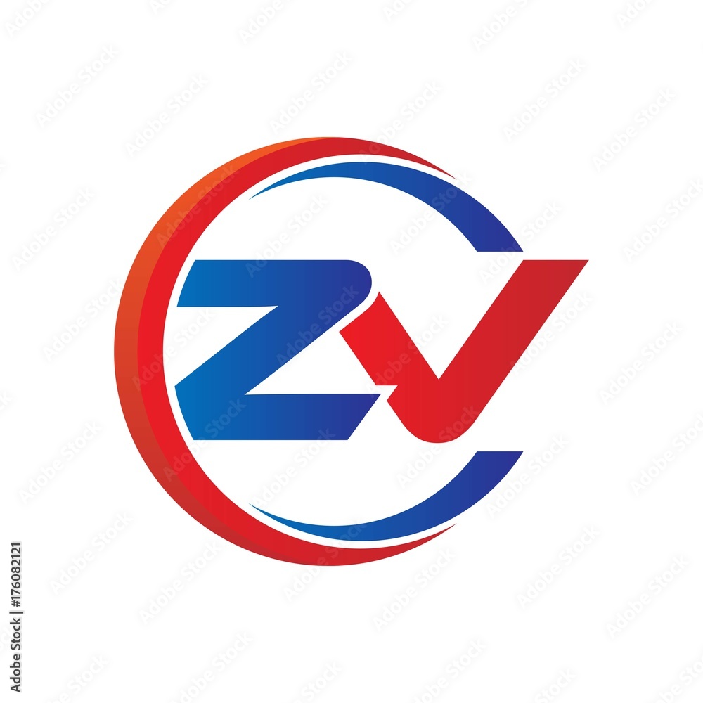 zv logo vector modern initial swoosh circle blue and red