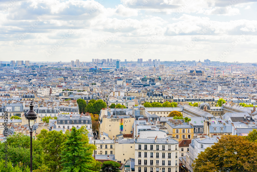 seen area from Montmartre hill in Paris city in France