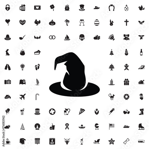 Witch hat icon. set of filled holiday icons.