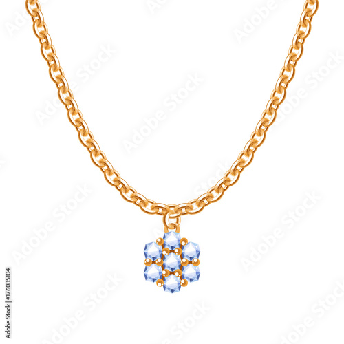 Golden chain necklace with diamond flower pendant.