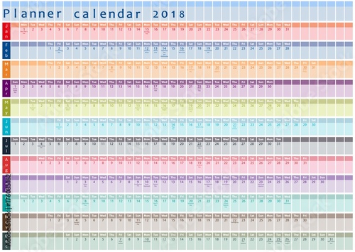 2018 Planner calendar, organizer and schedule with holiday days posted inside 
