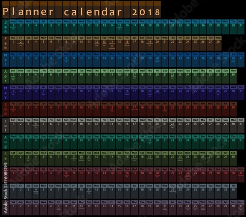 2018 Planner calendar, organizer and schedule with holiday days posted inside 