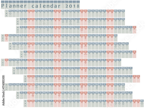 2018 Planner calendar, organizer and schedule with holiday days posted inside 