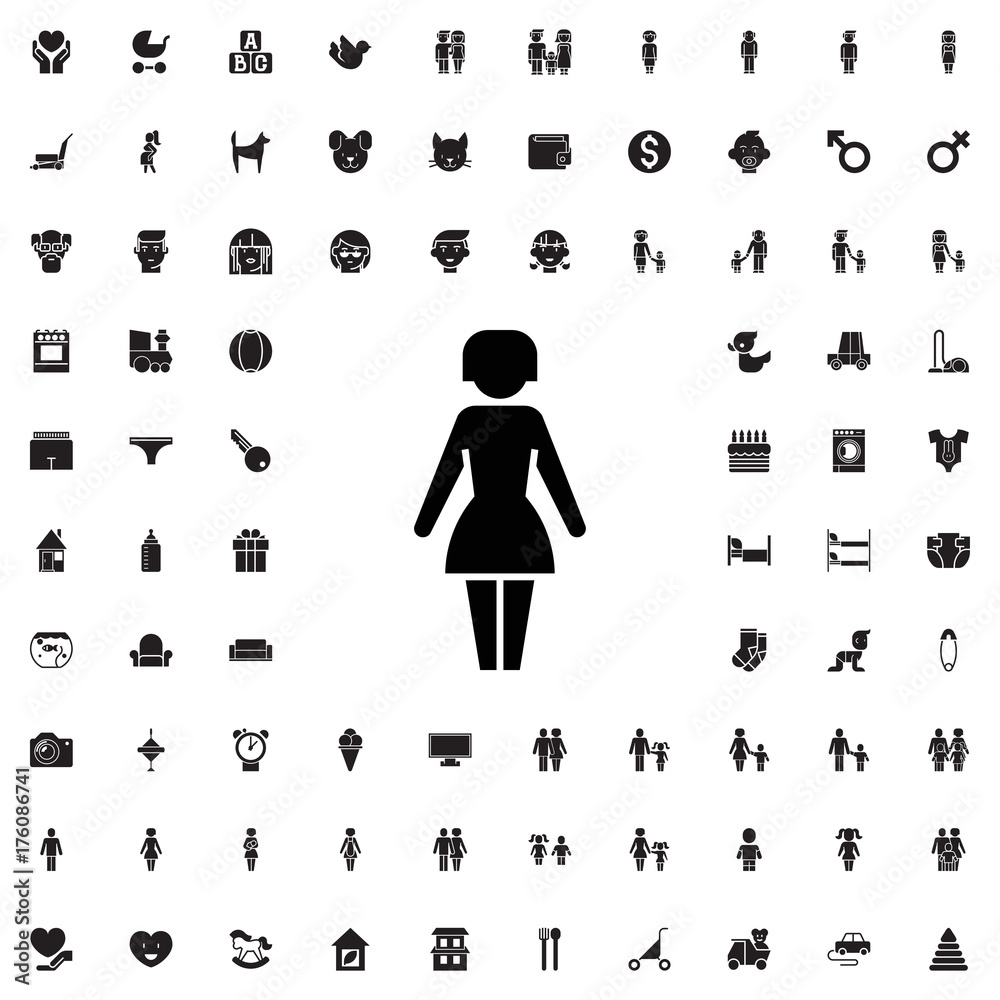Woman icon. set of filled family icons. Woman icon. set of filled family icons.