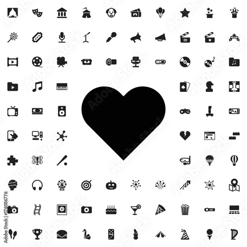 Heart icon. set of filled entertainment icons.