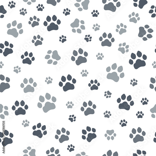 Paw print seamless. Traces of Cat Textile Pattern. Cat footprint seamless pattern. Vector seamless