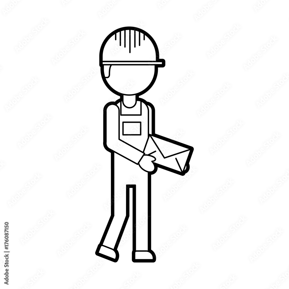 delivery man standing and holding envelope courier in uniform at work character